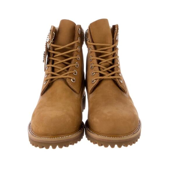 NEW JIMMY CHOO X TIMBERLAND Suede Crystal Encrusted Brown Classic Hiking Boot 9 - Picture 6 of 16